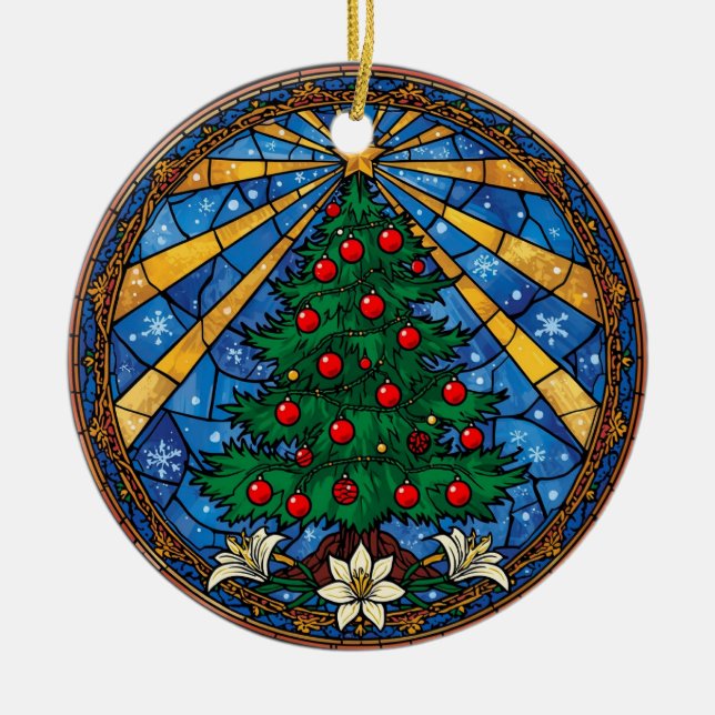Julgran i glasmålning & liljor julgransprydnad keramik (Framsidan)
