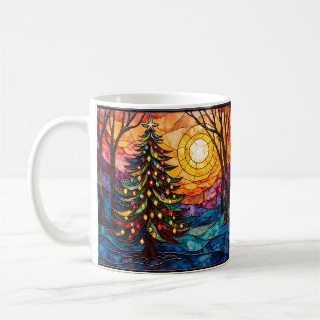 Julgran i glasmålning med sol kaffemugg (Vänster)