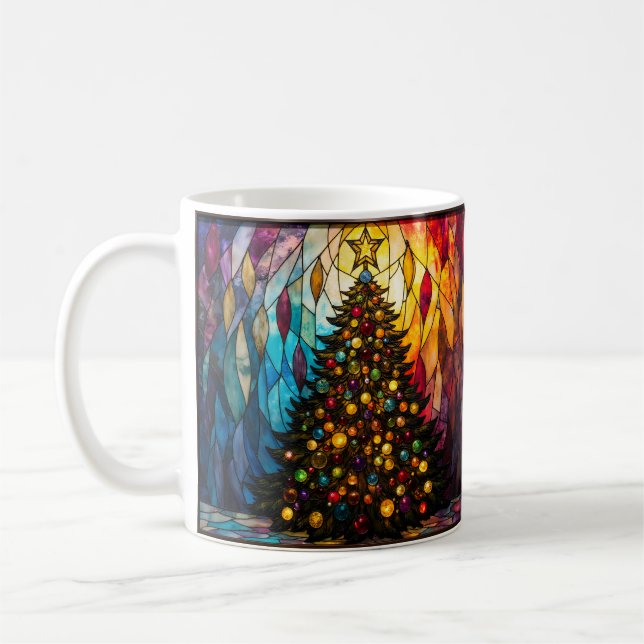 Julgran i glasmålningsstil med stjärna kaffemugg (Vänster)