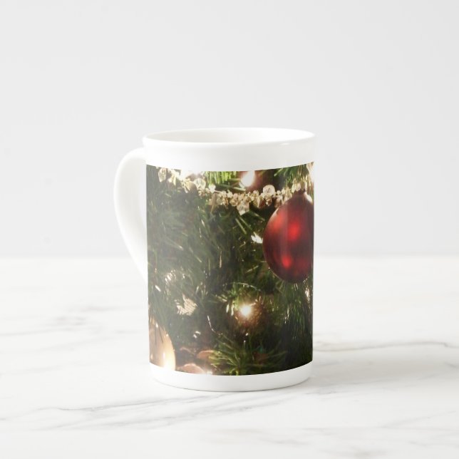 Julgran I Helgdag Söt Grönt och Röd Benporslin Mugg (Framsida vänster)