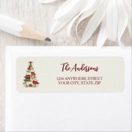 Julgran i lapptäcke jul returadress etikett