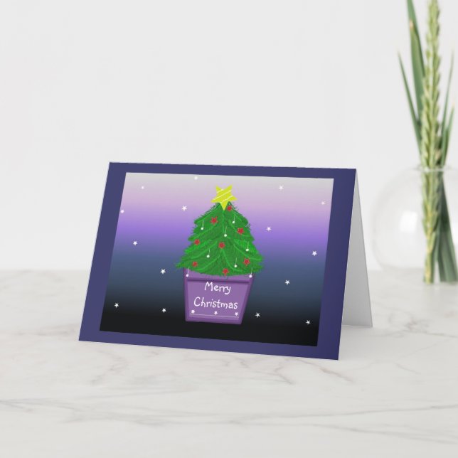 Julgran i lila kruka från designer helgkort (Framsida)