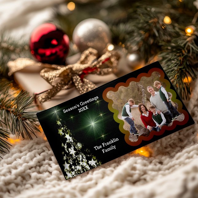 Julgran i Midnight Grönt ditt foto Julkort (Christmas Tree in Midnight Green Your Photo Holiday Card)