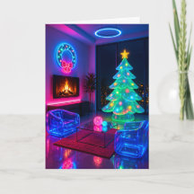 Julgran i neon Retro Futuristisk Högtidskort