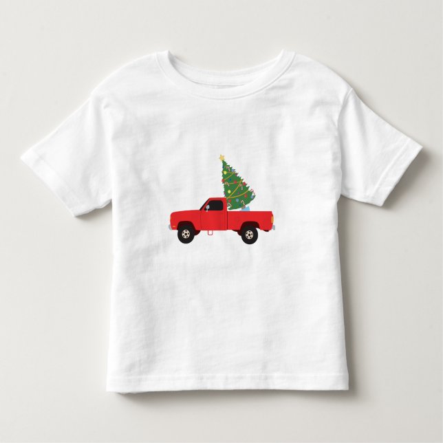Julgran i Pickup Lastbil T Shirt (Framsida)
