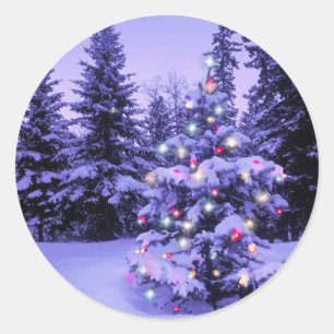 Julgran i skogen runt klistermärke