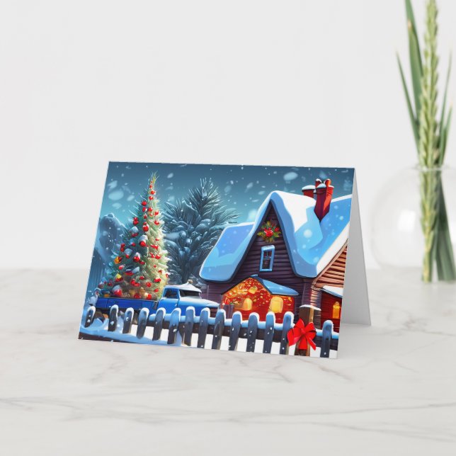 JULGRAN i SNÖ Anteckningskort (Framsida)