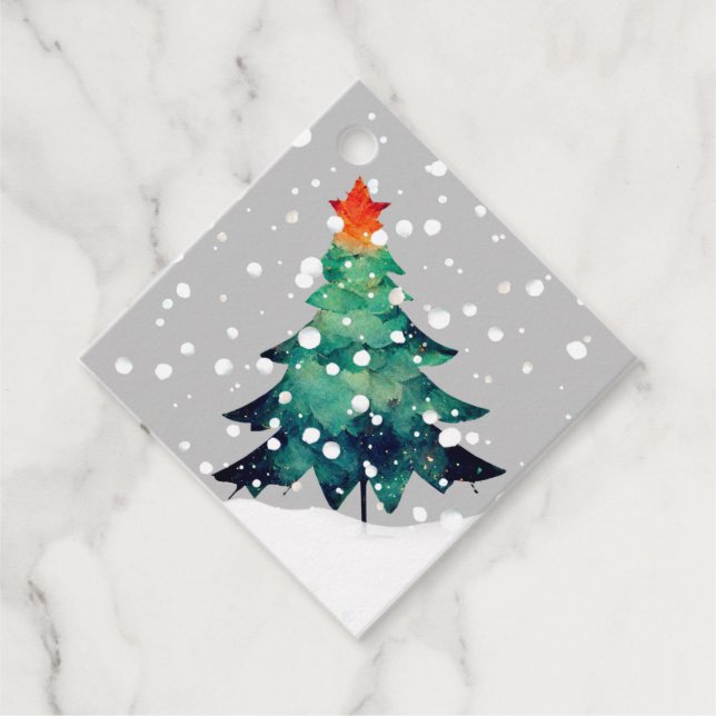 Julgran i Snö-Juletiketterna Gåvor Etiketter (Framsida)