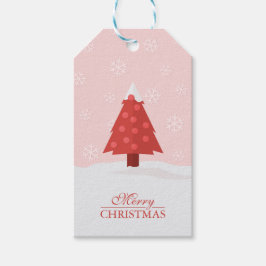 Julgran i Snö med Snöflingor Presentetikett