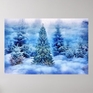 Julgran i Snowy Forest Poster