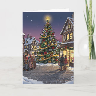 Julgran i stad och julskråpare helgkort