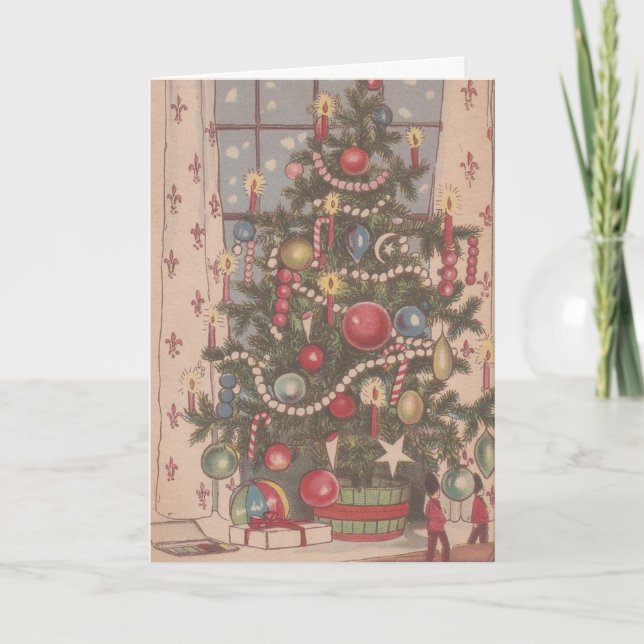 Julgran i vintage-stil helgkort (Framsida)
