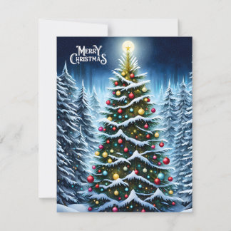 Julgran i vinter skogen julkort