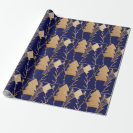 Julgran Indigo Blue Guld Finare Glitter Wood Presentpapper