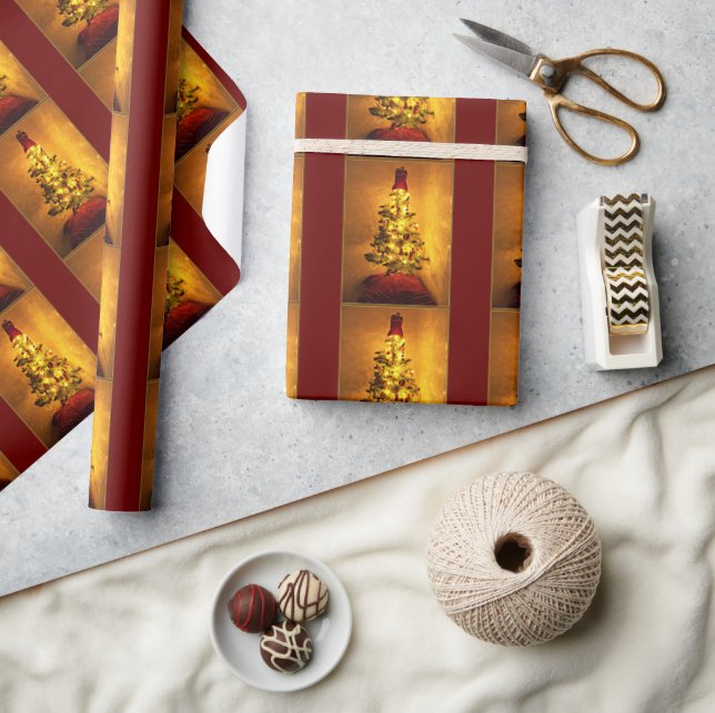 Julgran inpåspappers Burgundy Guld Presentpapper (Hantverk)