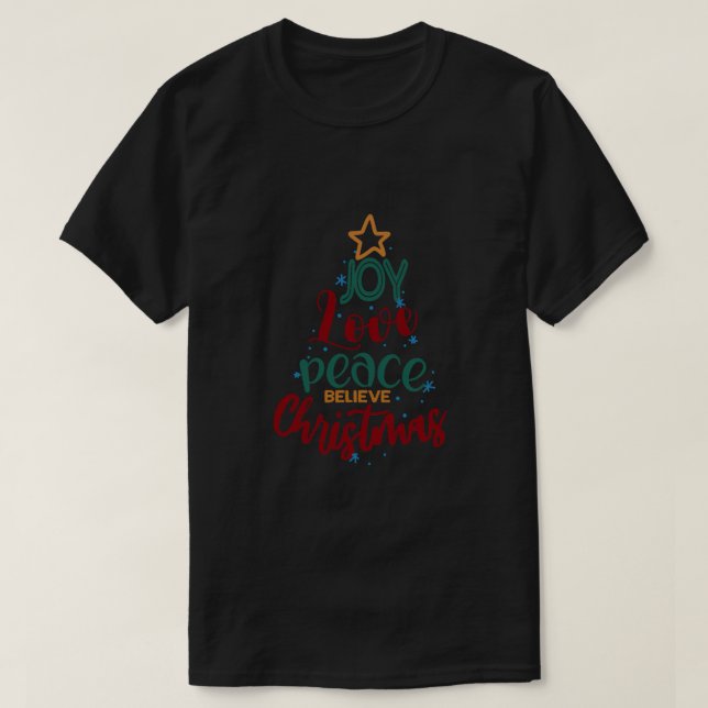 Julgran Joy Kärlek Peace tro jul T- T Shirt (Design framsida)