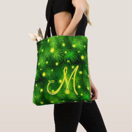 Julgran jul Ljus Greenery Monogram Tygkasse