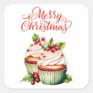 Julgran julbakelse Cupcake Fyrkantigt Klistermärke