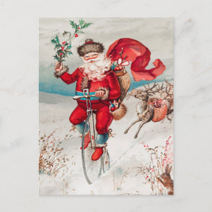 Julgran Julfar Renar Cykel Vykort