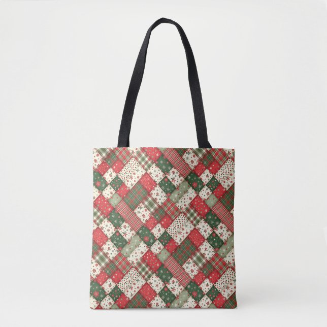 Julgran julgrön julröd patchwork tygkasse (Framsida)