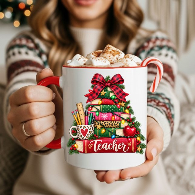 Julgran kaffemugg för lärare (School Teacher Christmas Tree Coffee Mug)
