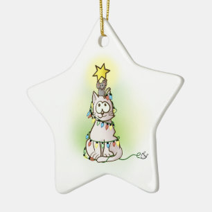 Julgran Katt och mus med shiny Star Julgransprydnad Keramik