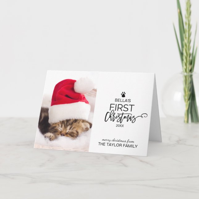 Julgran Kattens Första Jul Bild Helgkort (Framsida)