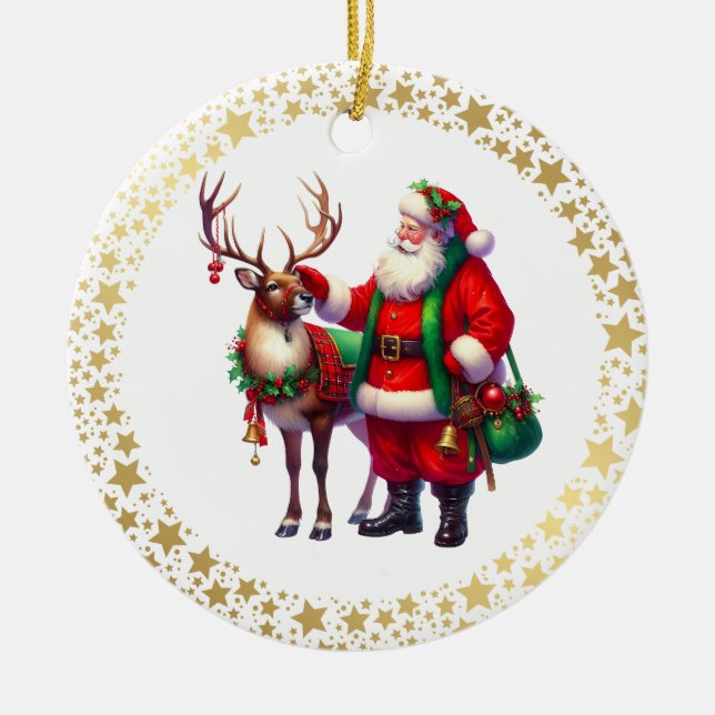Julgran Keramik Ornament Jul Tomte Ren (Framsidan)