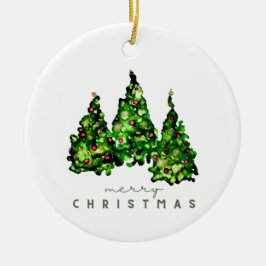 Julgran Keramisk Ornament i Alkoholbläckdesign