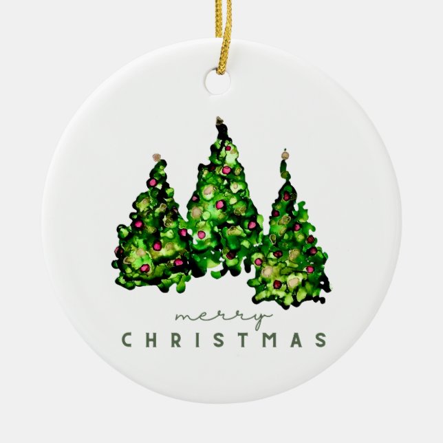 Julgran Keramisk Ornament i Alkoholbläckdesign (Framsidan)