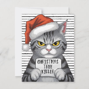 Julgran Killer Funny Cat Julkort