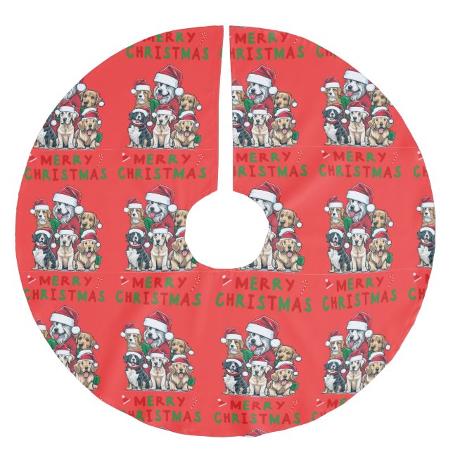 Julgran-kjol med hundar julgransmatta borstad polyester (Framsidan)