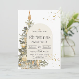 Julgran Klassisk Glitter Grön Guld Elegant Inbjudningar
