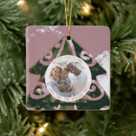 Julgran Konstnärlig Grön Rosa Familjefoto Julgransprydnad Keramik