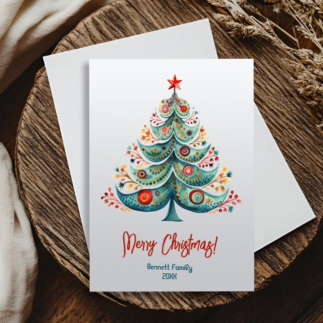 Julgran-kort för familjen god jul inbjudningar (Simple, beautiful, unforgettable 🎄 Watercolor Scandinavian Christmas magic!)
