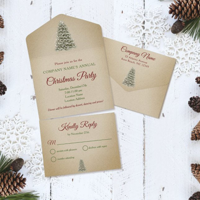 Julgran Kraft Papper Company Julfest  (Christmas Tree Christmas Party Kraft Paper All-in-One Seal-and-Send Invitation)