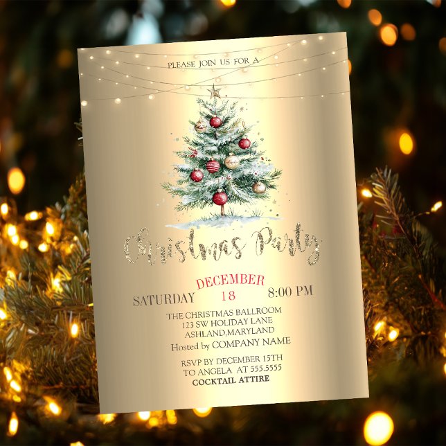 Julgran Kulor, Guld Jul Företag  Inbjudningar (Skapare uppladdad)