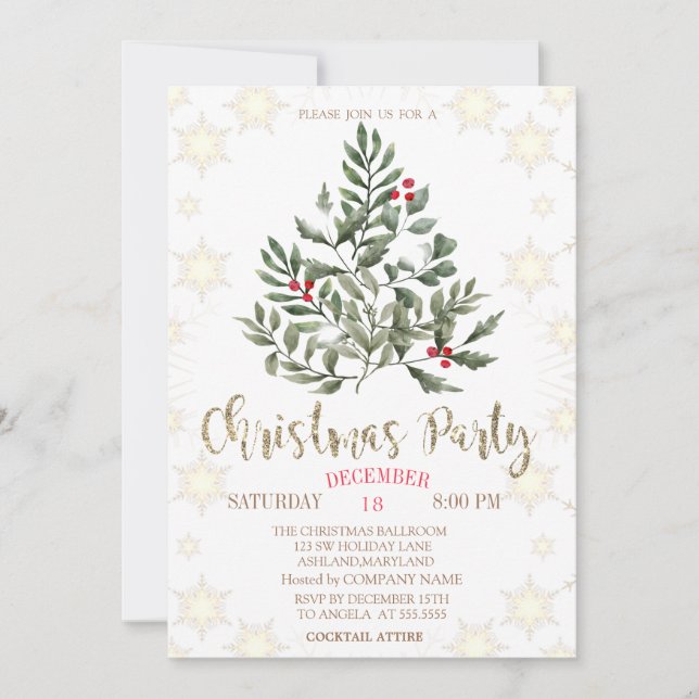 Julgran Kvistar Snöflingor Julfest Inbjudningar (Framsida)