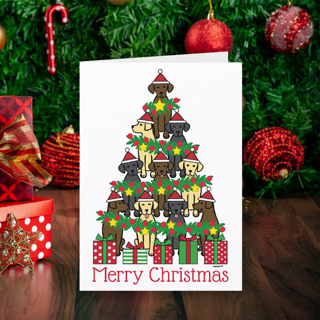 Julgran Labradors Helgkort (Christmas Tree Labradors Holiday Cards for Labrador Owners.  Labradors pretend cute Christmas Tree.)