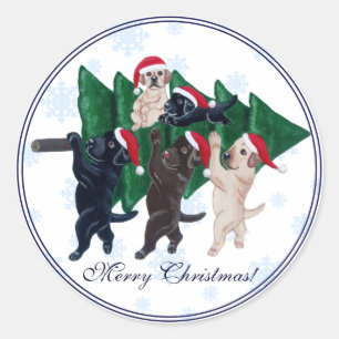 Julgran Labradors i snö Snowflake Runt Klistermärke