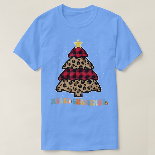 Julgran Light Julafton Groovy Retro Leopard Buf T Shirt (Design framsida)