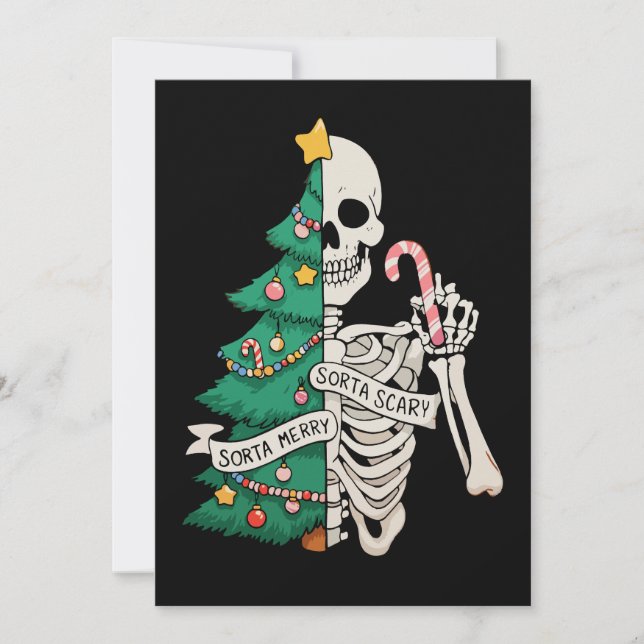 Julgran Lite Glad Lite Skrämmande Skelett Julkort (Framsida)