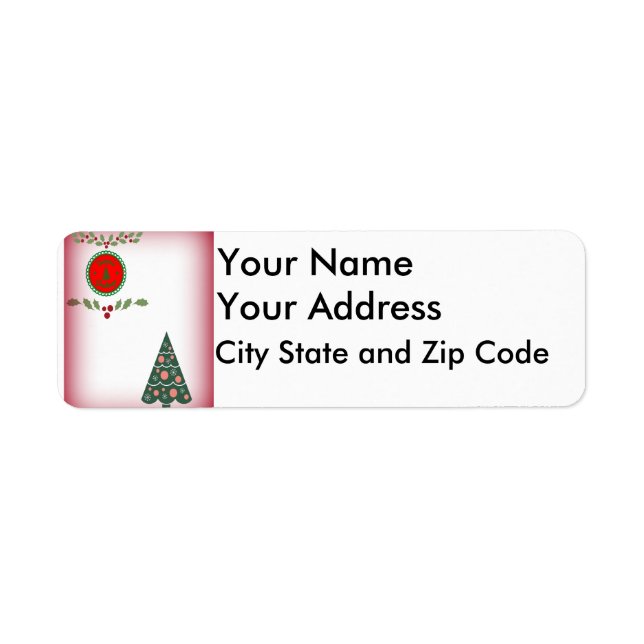 Julgran Live Grönt Gräns och Holly Returadress Etikett (Framsidan)