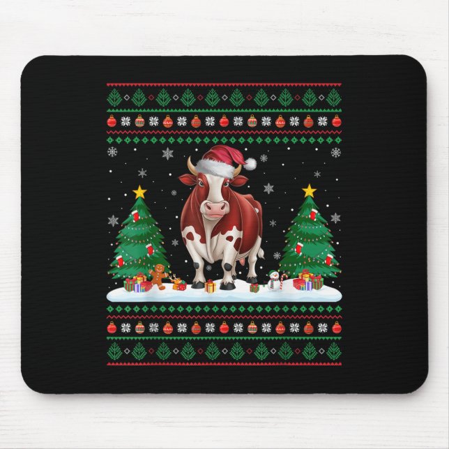 Julgran Ljus Cow Santa Ugly Julafton Sweater Musmatta (Framsidan)