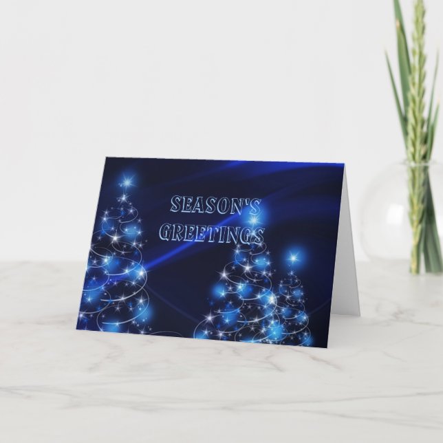 Julgran ljus om blått helgkort (Framsida)