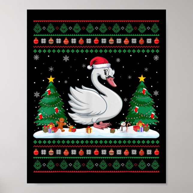 Julgran Ljus Svanar Santa Ugly Julafton Sweate Poster (Framsidan)