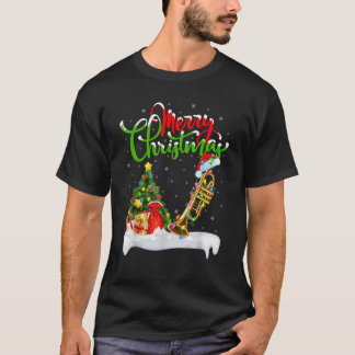 Julgran Ljus Tomte Hatt Musikalisk Trumpet Jul T Shirt