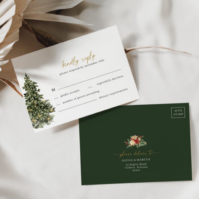 Julgran Ljus Winter Wedding OSA kort (RSVP Card Front/Back)