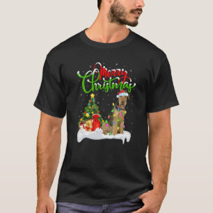 Julgran Ljussatta Santa Hatt Airedale Terrier Hund T Shirt