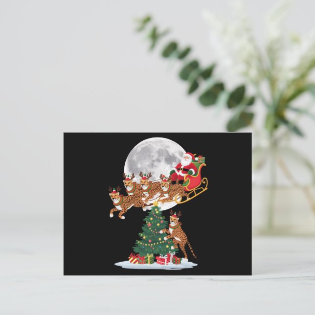 Julgran Ljussättning Rolig Tomte Ridande Gepard  Helg Vykort (Stående Fram)